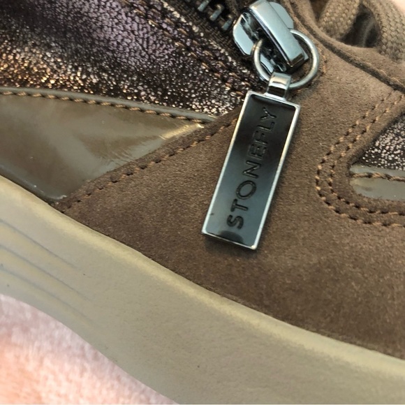 Stonefly Brown‎ Glitter Suede Patent Leather Mid Top Sneaker. Size 7. - Picture 15 of 16